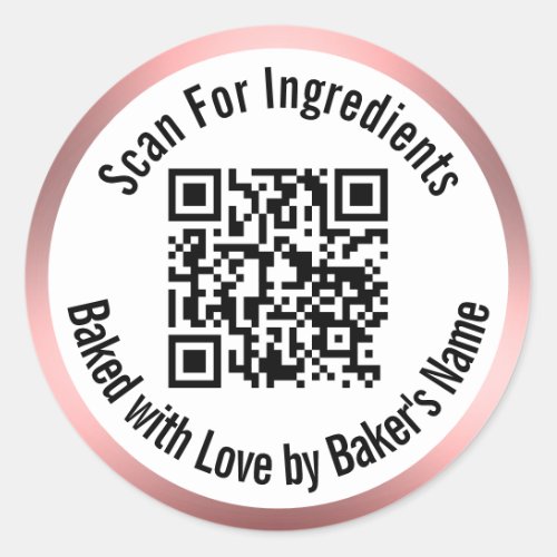 Scan QR Code For Ingredients Baked With Love Pink Classic Round Sticker