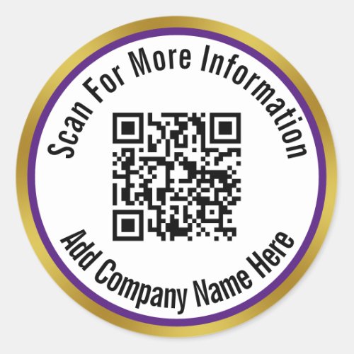 Scan QR Code For More Info Purple White and Gold Classic Round Sticker
