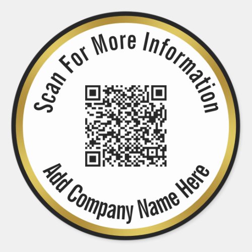 Scan QR Code For More Information Black Gold Classic Round Sticker