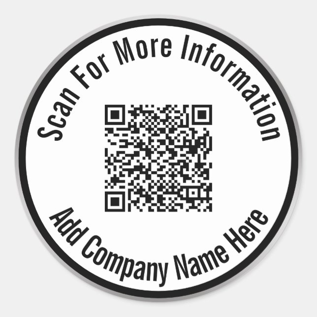 Scan QR Code For More Information Black Silver Classic Round Sticker (Front)