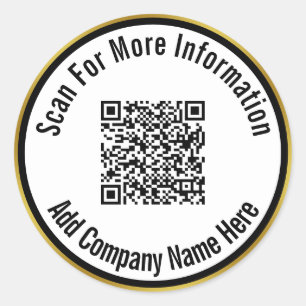 Scan QR Code For More Information Black White Gold Classic Round Sticker