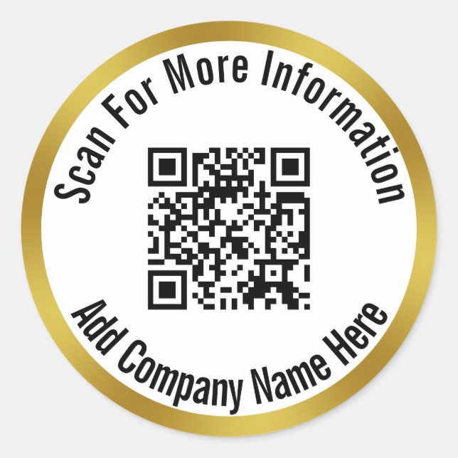 Scan QR Code For More Information & Company Name Classic Round Sticker (Front)