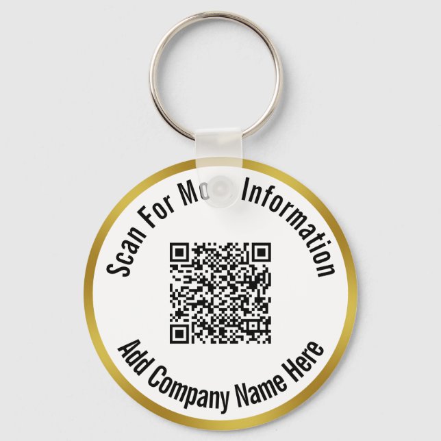 Scan QR Code For More Information Gold & White Keychain (Front)