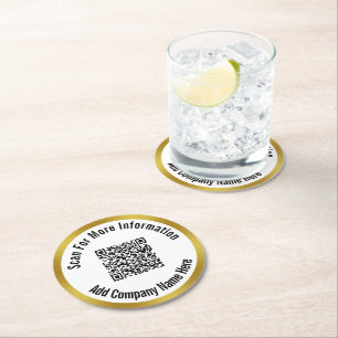 Scan QR Code For More Information Gold & White Round Paper Coaster