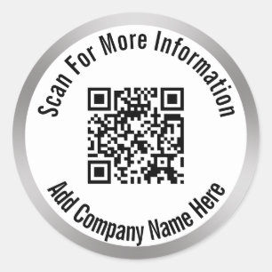 Scan QR Code For More Information Metal Look Classic Round Sticker