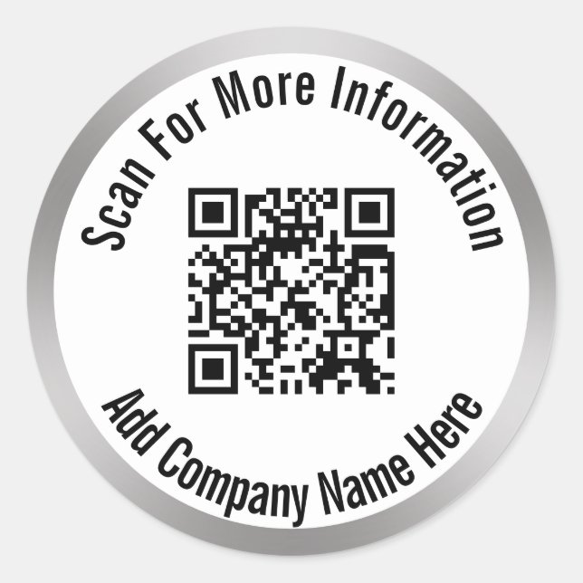 Scan QR Code For More Information Metal Look  Classic Round Sticker (Front)