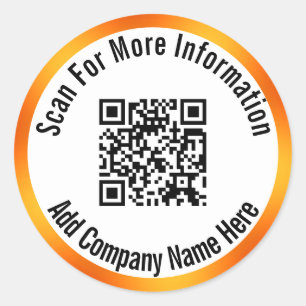 Scan QR Code For More Information Orange Border Classic Round Sticker