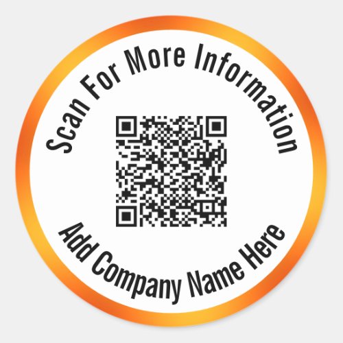 Scan QR Code For More Information Orange Border Classic Round Sticker