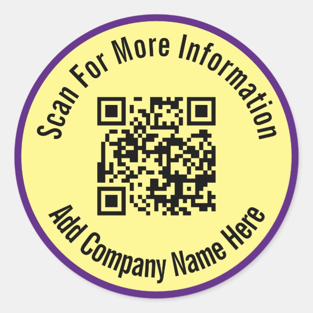 Scan QR Code for More Information Yellow Business Classic Round Sticker (Front)