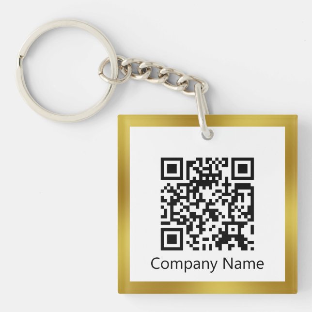 Scan QR Code Gold and White Business Keychain (Front)