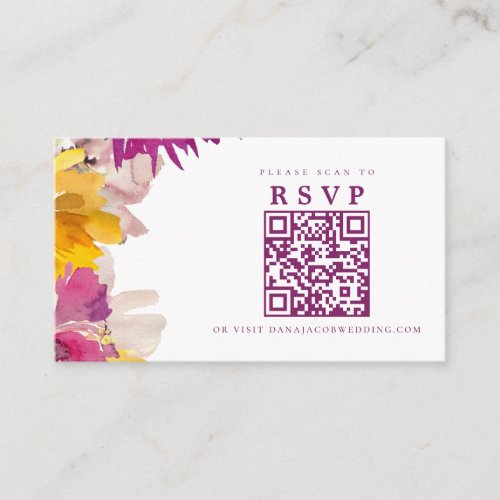 Scan QR Code Magenta Purple Floral RSVP Wedding Enclosure Card