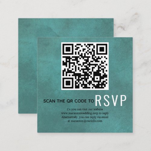 Scan QR code online RSVP stained teal blue wedding Enclosure Card