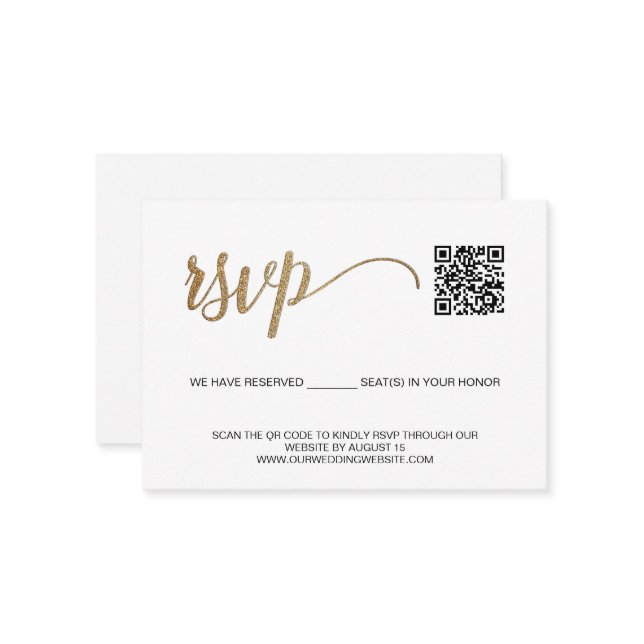 SCAN QR code Simple Gold RSVP with reserved seats Enclosure Card (Front/Back In Situ)