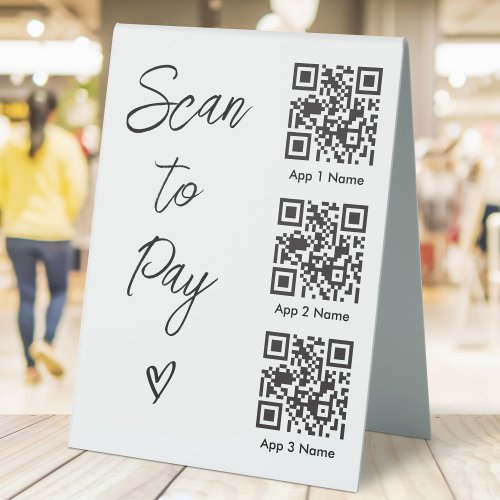 Scan QR Code to Pay For Business Digital Payment Table Tent Sign