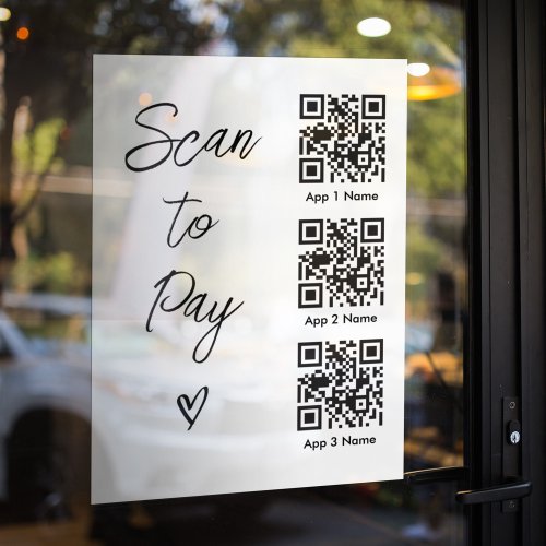 Scan QR Code to Pay For Business Digital Payment Window Cling