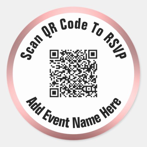 Scan QR Code To RSVP Black White Pink Metal Look Classic Round Sticker
