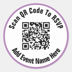 Scan QR Code To RSVP Event Black White Lavender Classic Round Sticker