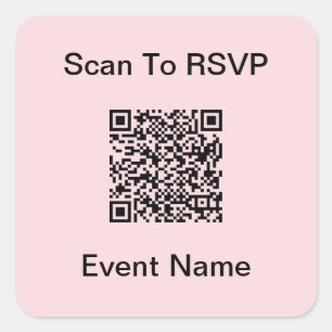 Scan QR Code To RSVP Light Pink and Black Template Square Sticker
