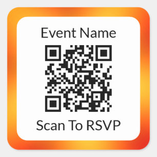 Scan QR Code To RSVP Orange and White Template Square Sticker