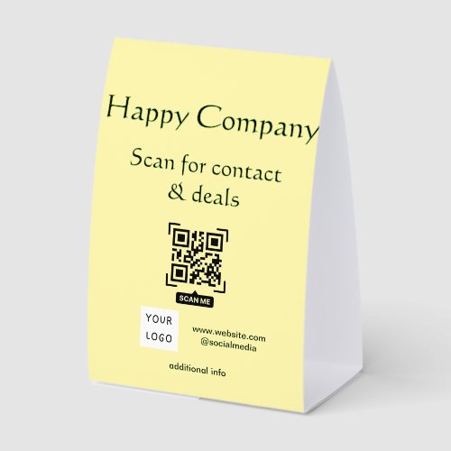 scan QR for contact & deals business name website Paper Table Tent