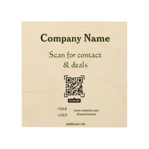 scan QR for contact & deals business name website Wood Wall Art