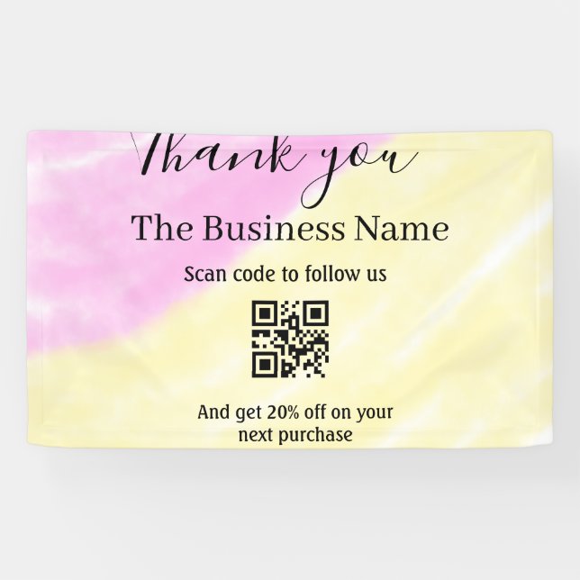Scan QR to follow us thank you discount code pink  Banner (Horizontal)