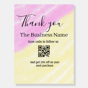Scan QR to follow us thank you discount code pink  Foam Board