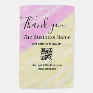 Scan QR to follow us thank you discount code pink  Garden Flag