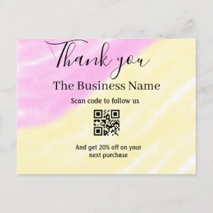Scan QR to follow us thank you discount code pink  Holiday Postcard