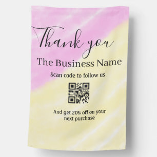 Scan QR to follow us thank you discount code pink  House Flag