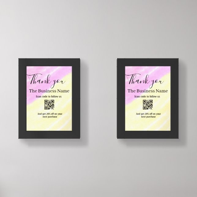 Scan QR to follow us thank you discount code pink  Wall Art Sets (Front)
