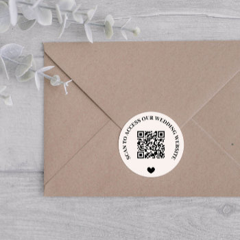 Scan To Access Wedding Website Heart Qr Code Classic Round Sticker by Paperpaperpaper at Zazzle
