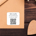 Scan To Access Wedding Website QR Code Square Sticker<br><div class="desc">Square wedding website QR code sticker in black and white with elegant fonts.</div>