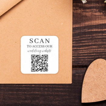 Scan To Access Wedding Website Qr Code Square Sticker by Paperpaperpaper at Zazzle