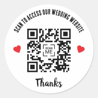 Scan To Access Wedding Website Red Heart QR Code Classic Round Sticker