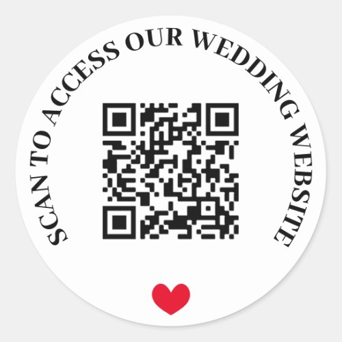 Scan To Access Wedding Website Red Heart QR Code Classic Round Sticker