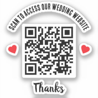 Scan To Access Wedding Website Red Heart QR Code Sticker