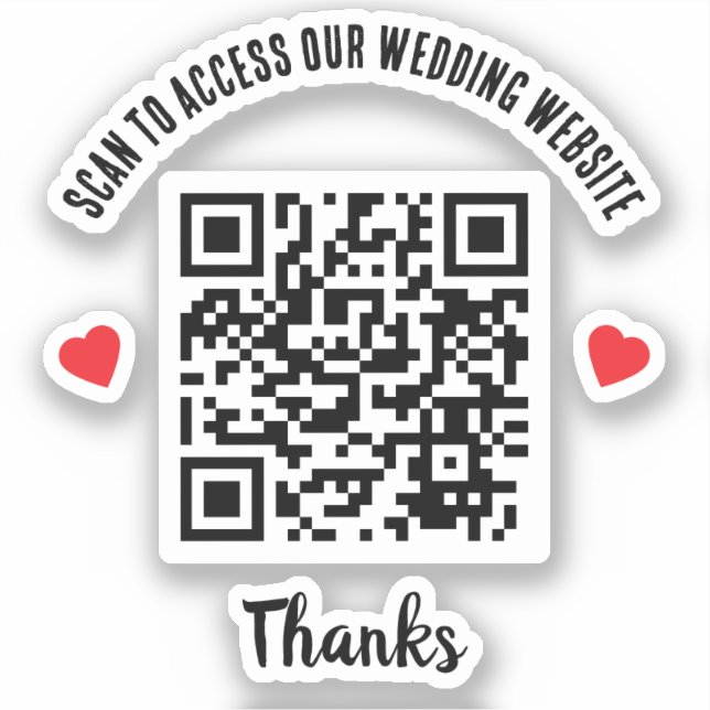 Scan To Access Wedding Website Red Heart QR Code Sticker (Front)