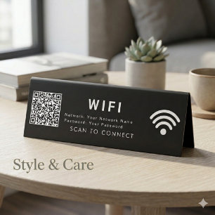 Scan to Connect QR Code 6x2 Table Sign with Logo