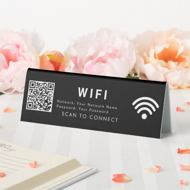 Scan to Connect QR Code 6x2 Table Sign with Logo (In SItu (Wedding))