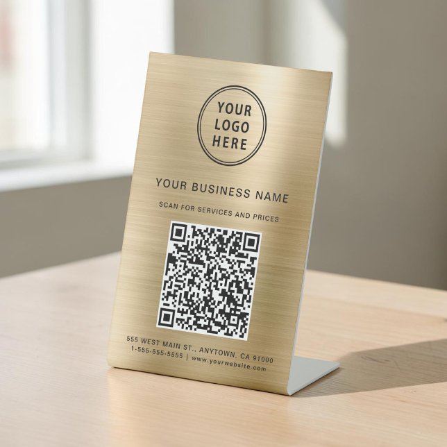 Scan To Connect QR Code Business Logo Gold Pedestal Sign (Scan To Connect QR Code Business Logo Gold Pedestal Sign)