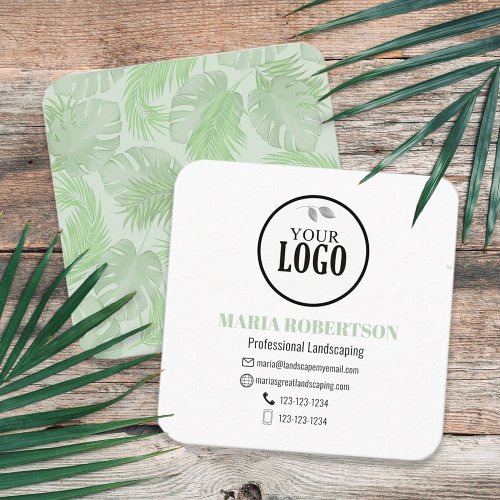 Scan to Connect  QR Code Company Logo Palm Leaves Square Business Card