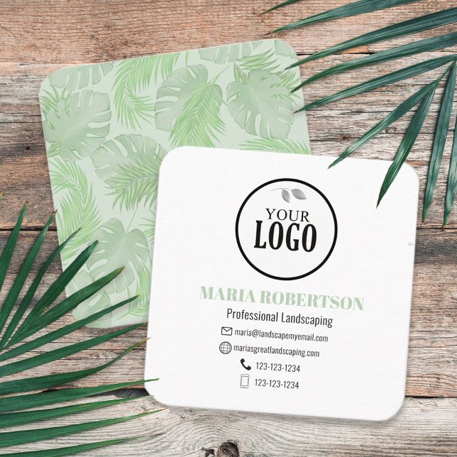 Scan to Connect | QR Code Company Logo Palm Leaves Square Business Card (Creator Uploaded)
