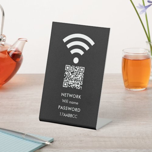 Scan to Connect Wifi Network QR Code Modern Black Pedestal Sign