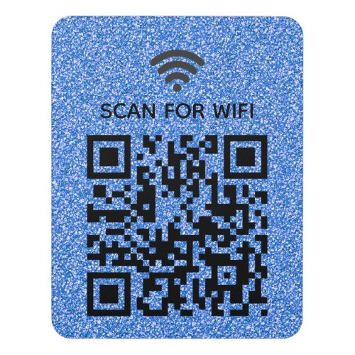 Scan to connect Wifi QR Code Minimal blue glitter Door Sign