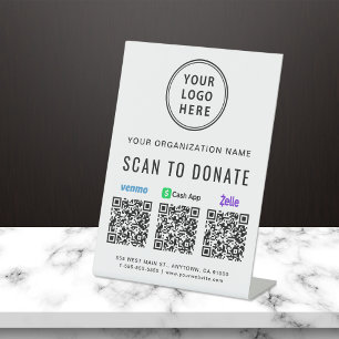 Scan to Donate Venmo Zelle CashApp QR Codes Logo Pedestal Sign
