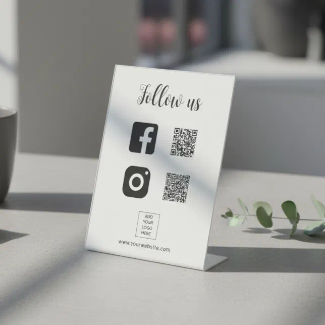 Scan to Follow Us Social Media Custom Logo QR Code Pedestal Sign | Zazzle