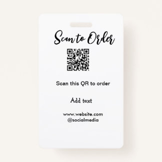 Scan to order scan QR code add website email Badge