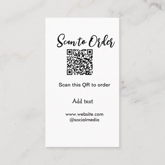 Scan to order scan QR code add website email  Business Card (Front)