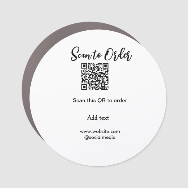 Scan to order scan QR code add website email  Car Magnet (Front)